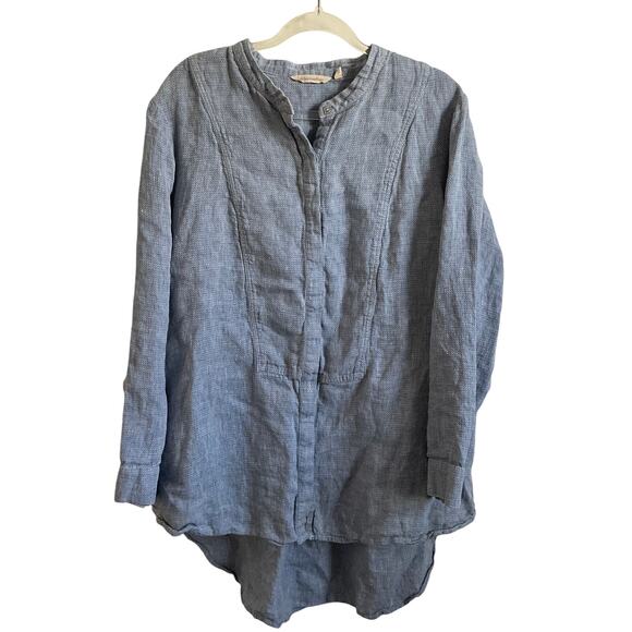 Soft Surroundings 100% Linen High/Low Button Down Blue Tunic - Size 1X - Picture 1 of 8